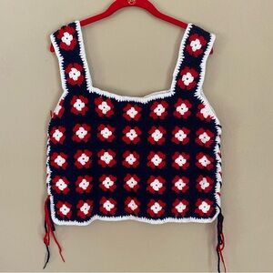 Handmade Crochet Navy Red White Cropped Tank
